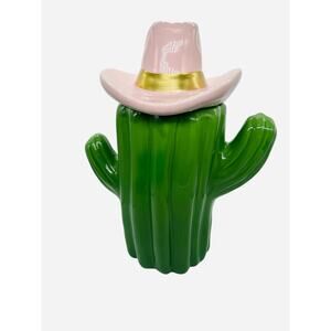NEW Rare Cactus Cookie Jar with Pink Cowboy Hat Southwestern Decor